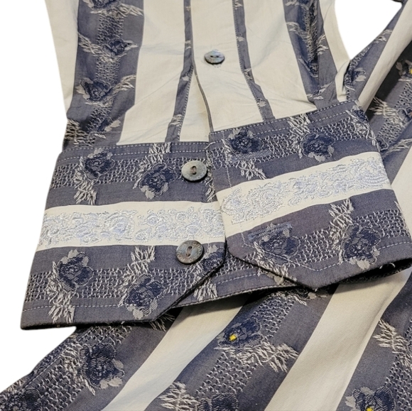 Robert Graham Men 3XL Flip Cuff Button Up Long Sleeve Shirt Stripes Roses Pearl - Picture 3 of 14